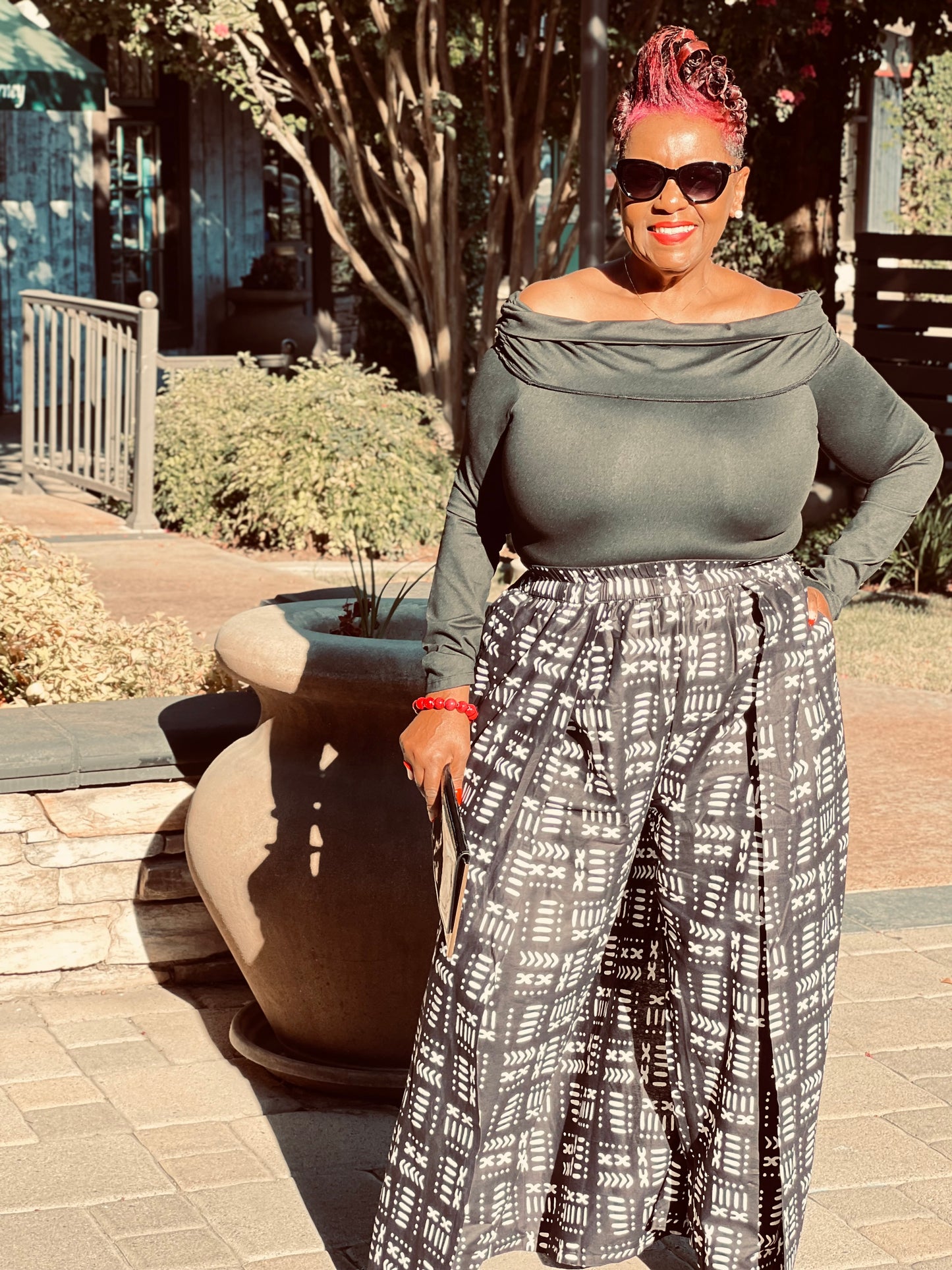 Stormy African Print Pants With Skirt Overlay