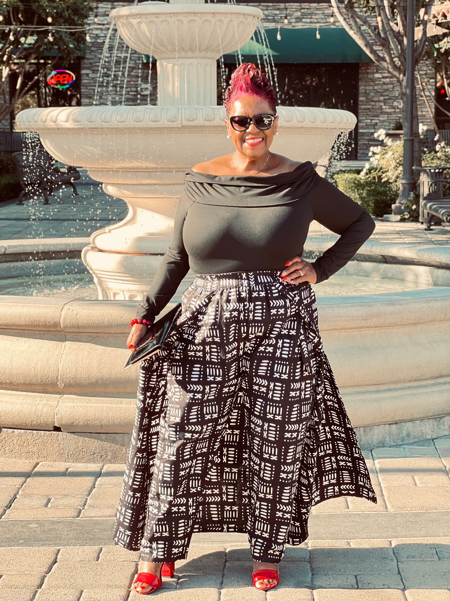 Stormy African Print Pants With Skirt Overlay-Shirley Girl Boutique