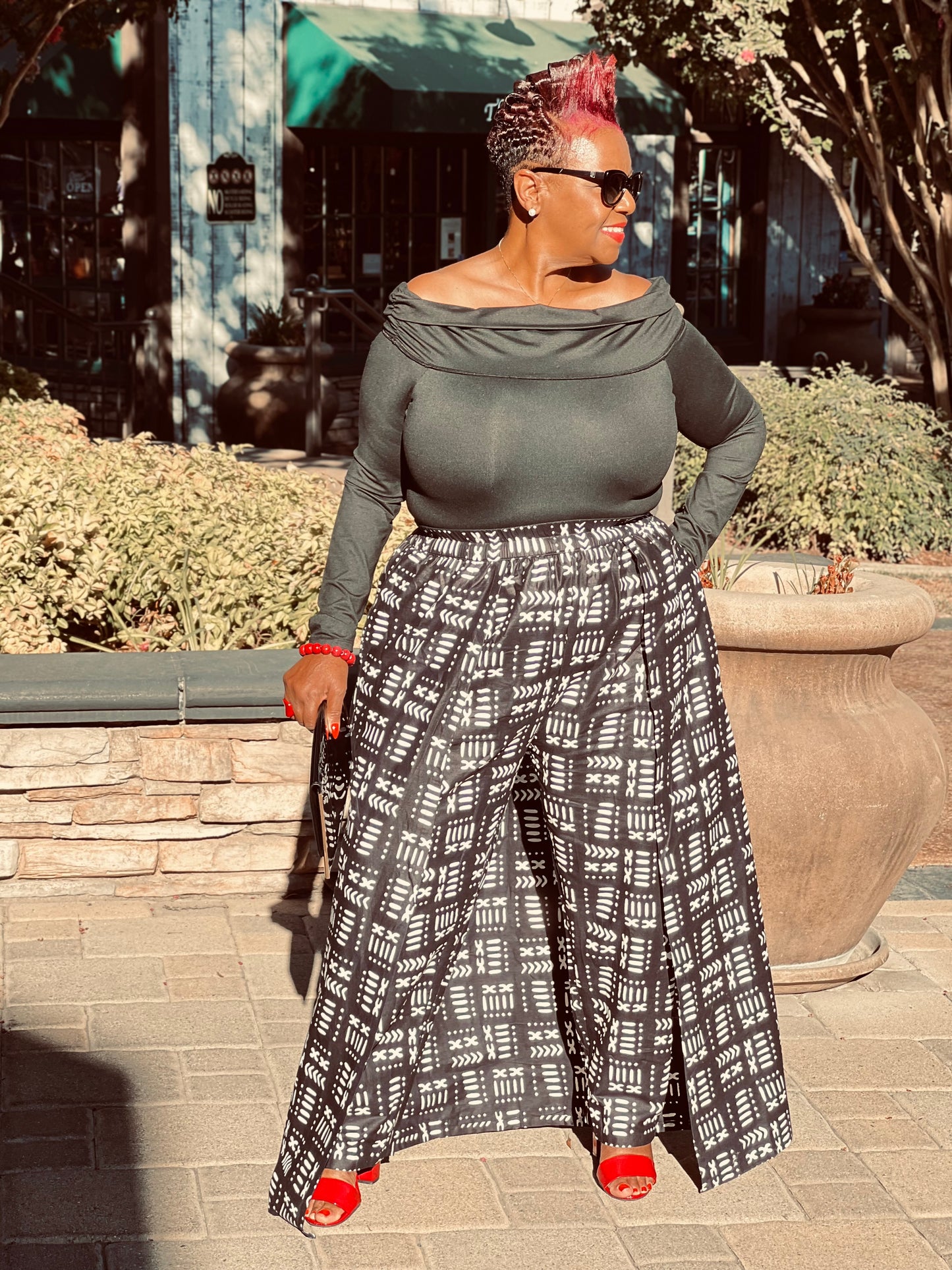 Stormy African Print Pants With Skirt Overlay