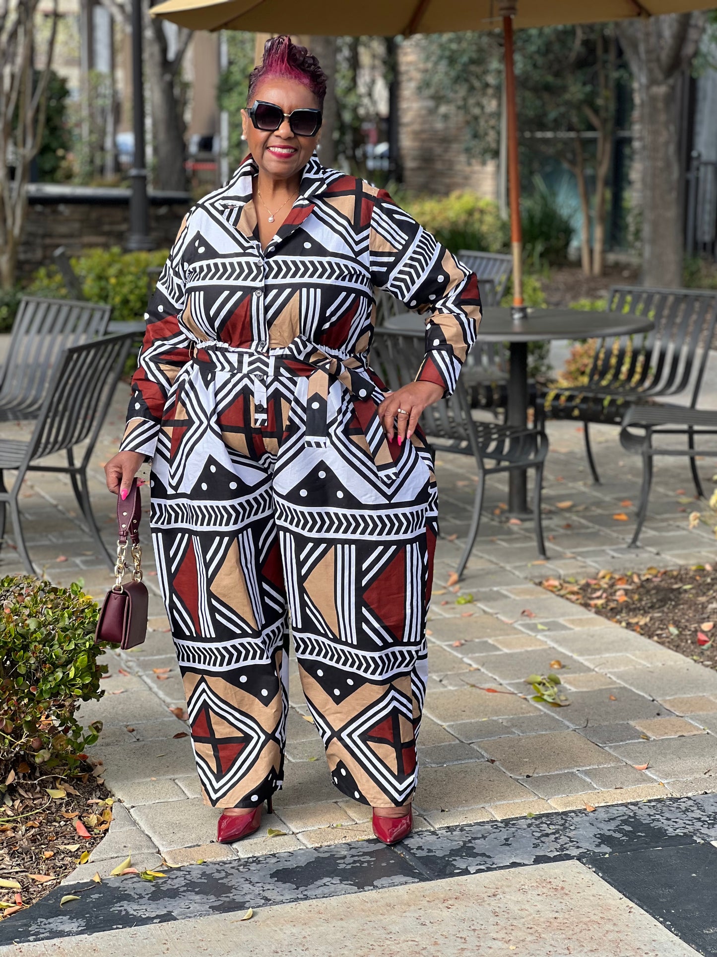 African Mud Cloth Jumpsuit - Shirley Girl Boutique