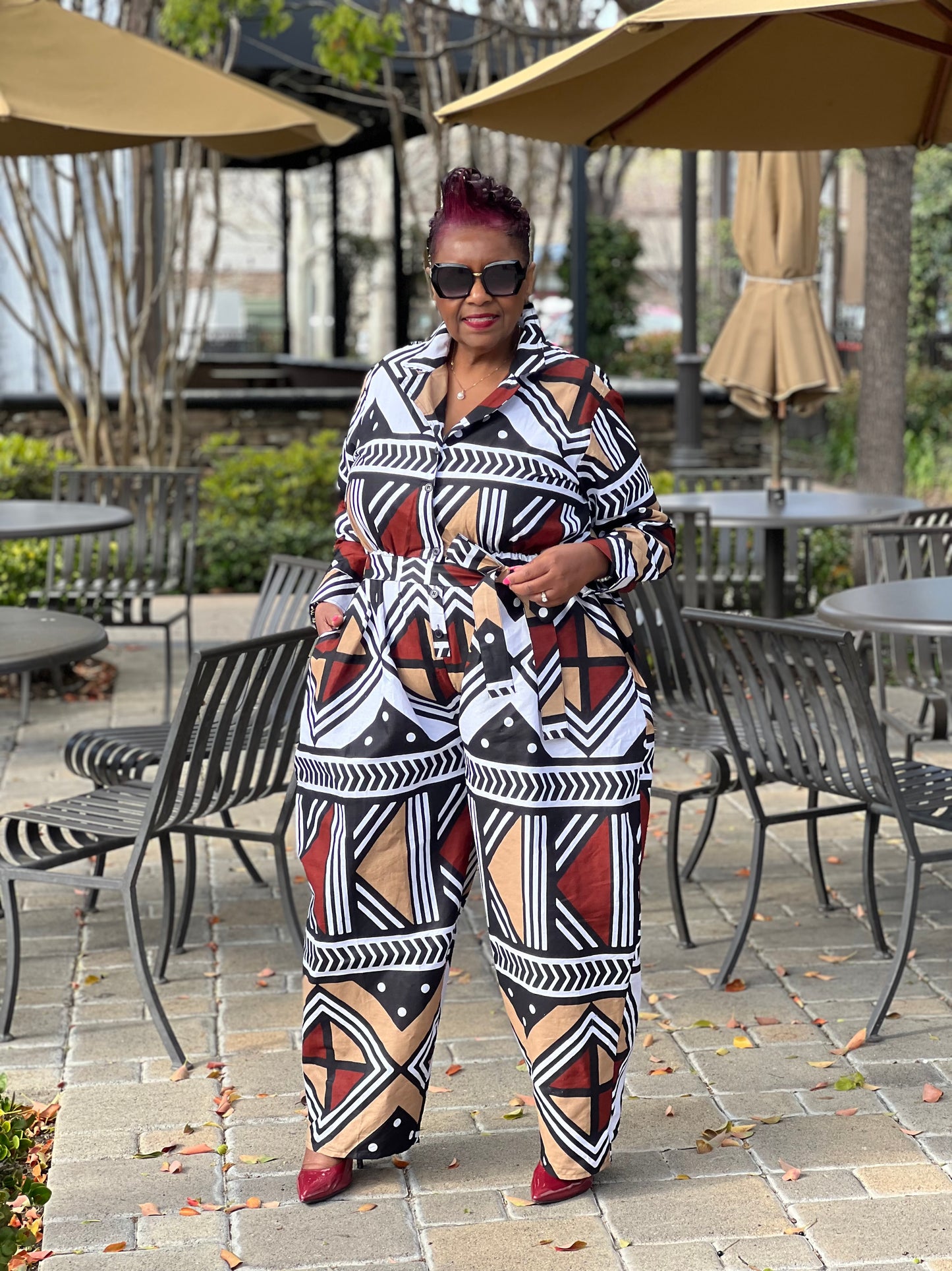 African Mud Cloth Jumpsuit - Shirley Girl Boutique