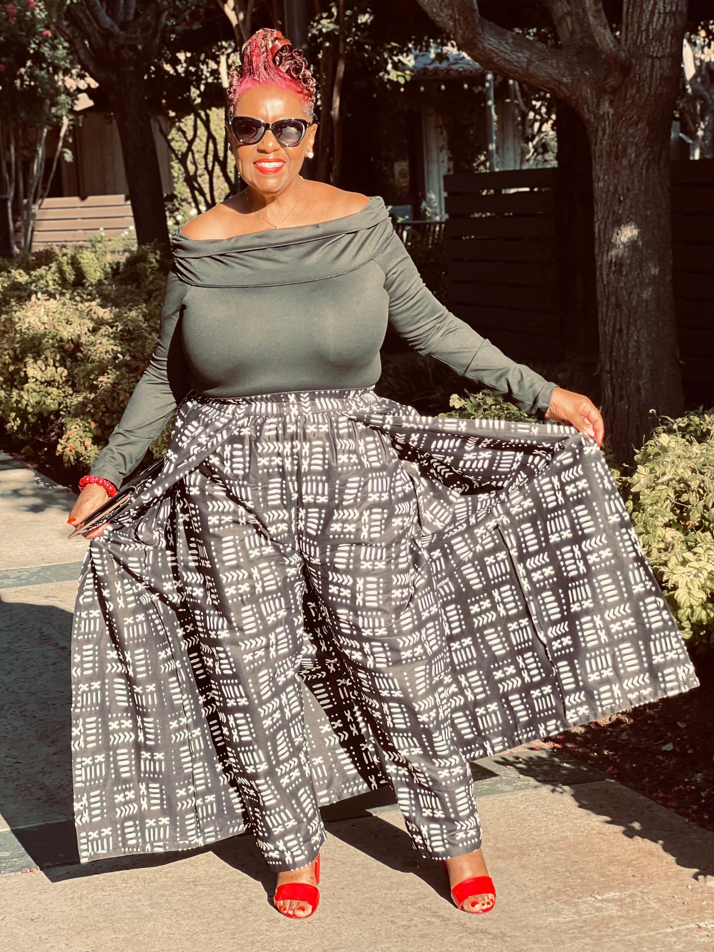 Stormy African Print Pants With Skirt Overlay