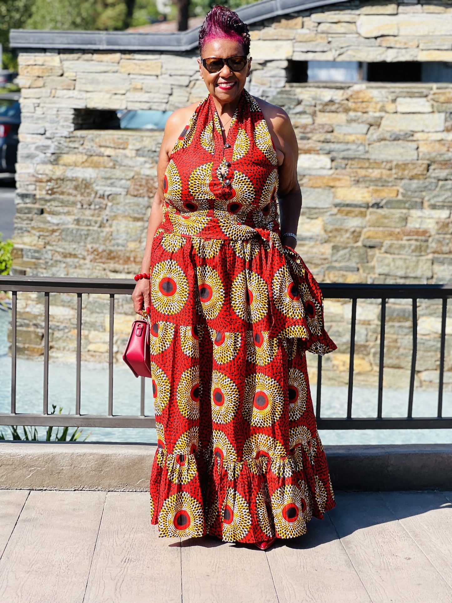 Crystal African Print Halter Dress - Shirley Girl Boutique