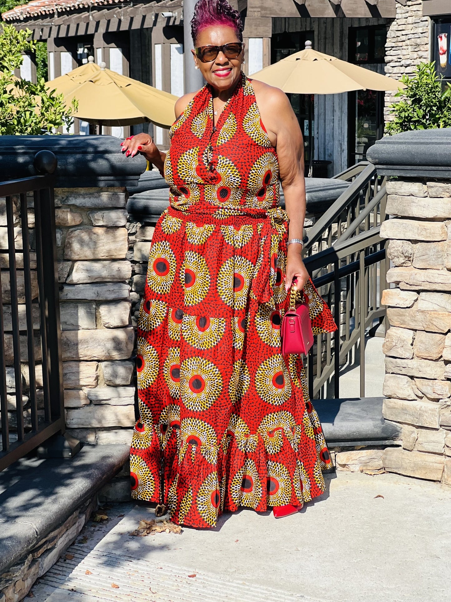 Crystal African Print Halter Dress - Shirley Girl Boutique