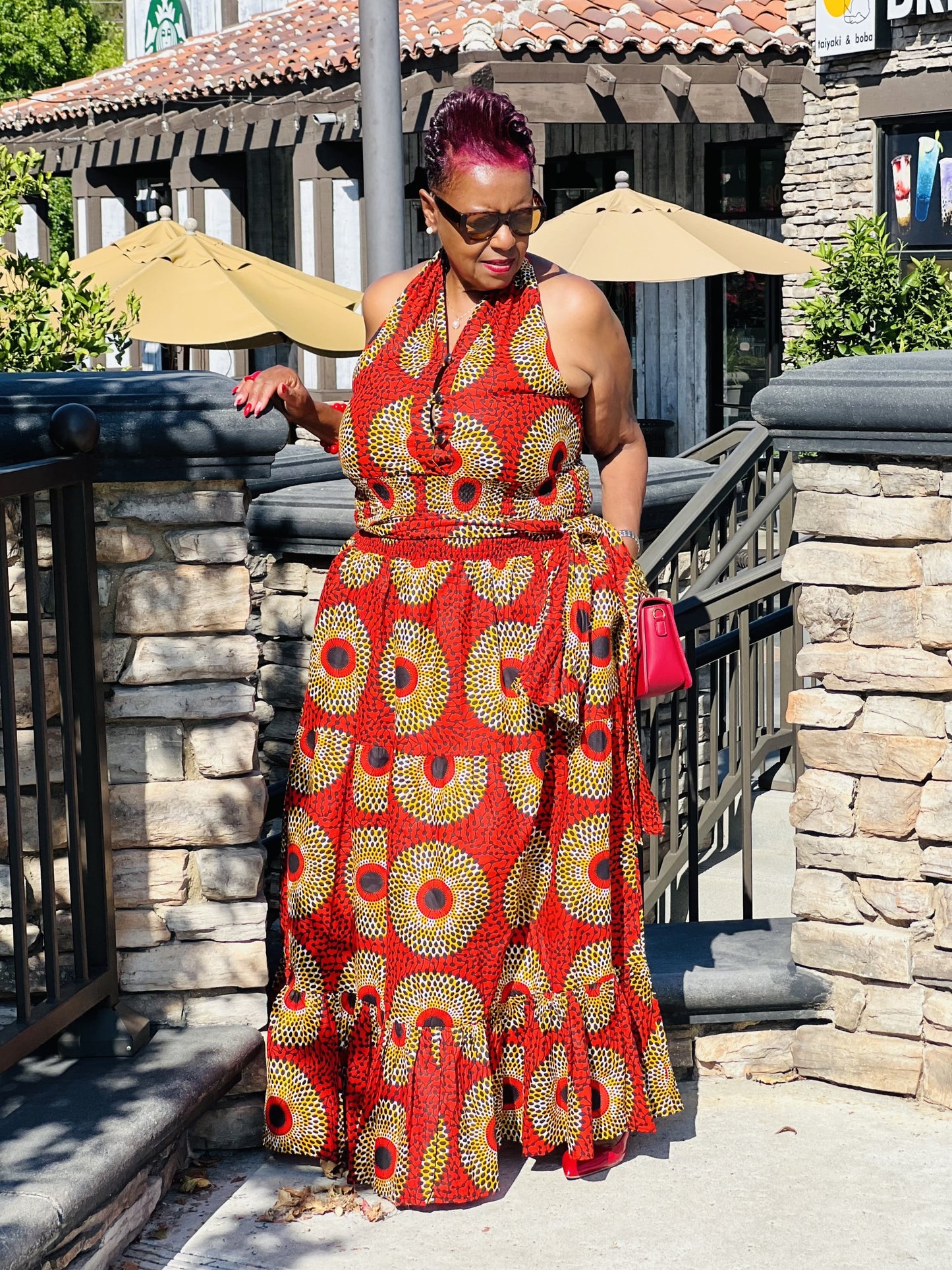 Crystal African Print Halter Dress - Shirley Girl Boutique