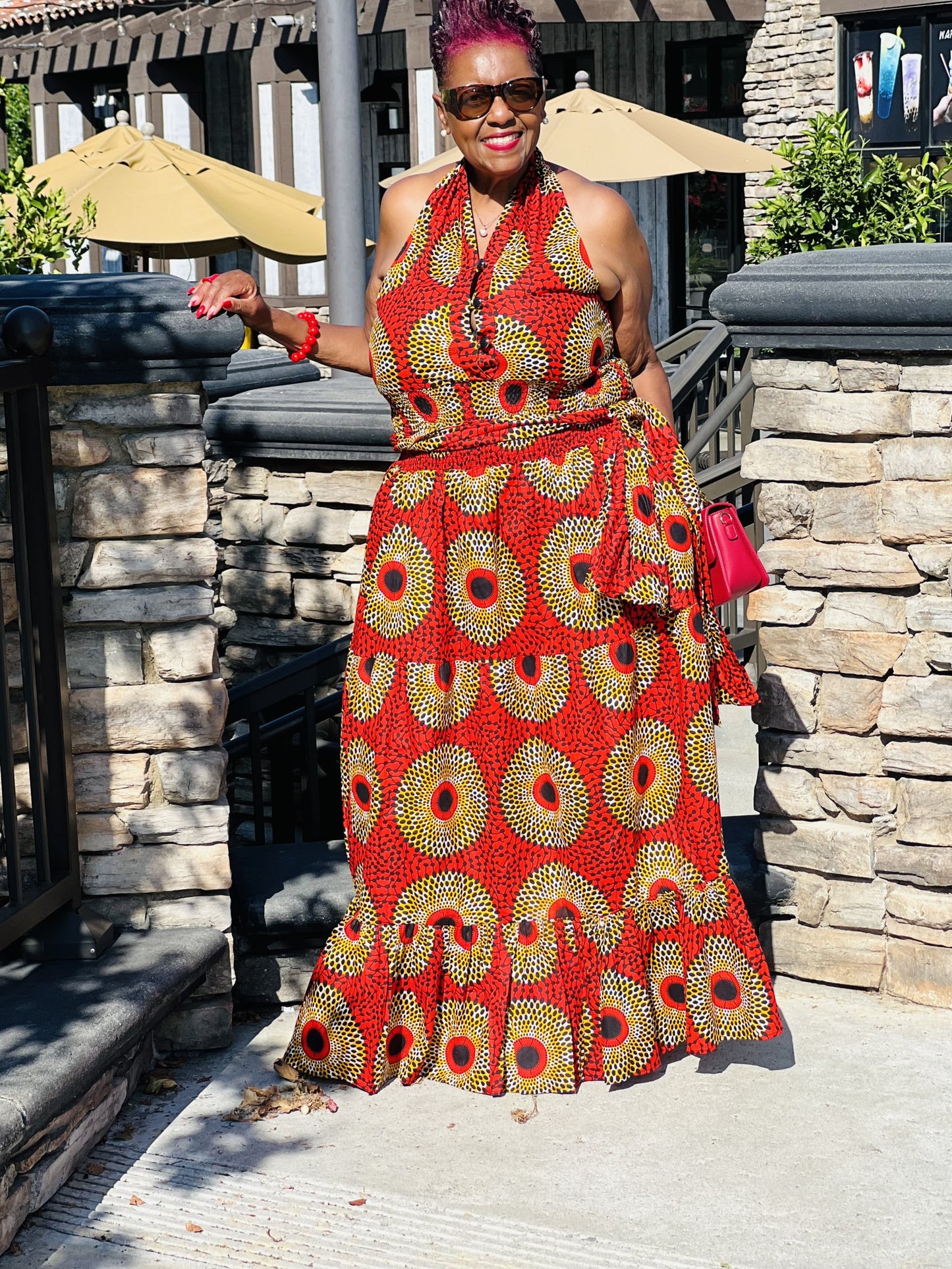 Crystal African Print Halter Dress - Shirley Girl Boutique