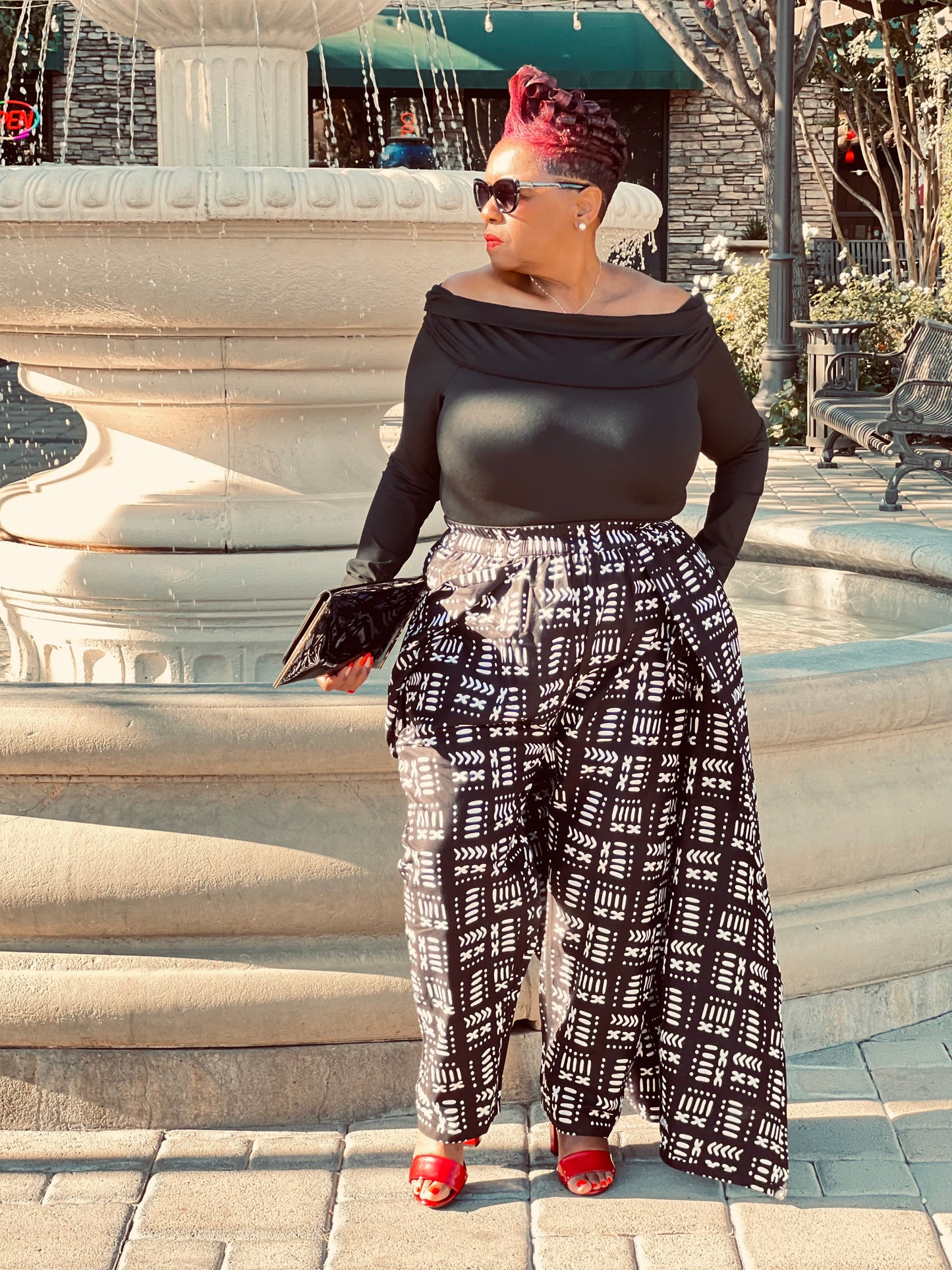 Stormy African Print Pants With Skirt Overlay