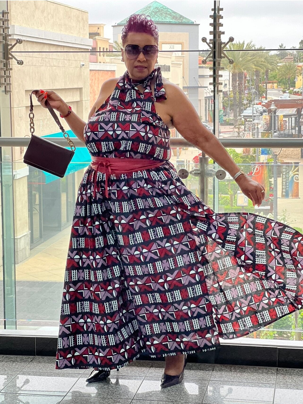Camille African Print One Shoulder Sleeveless Dress-Shirley Girl Boutique