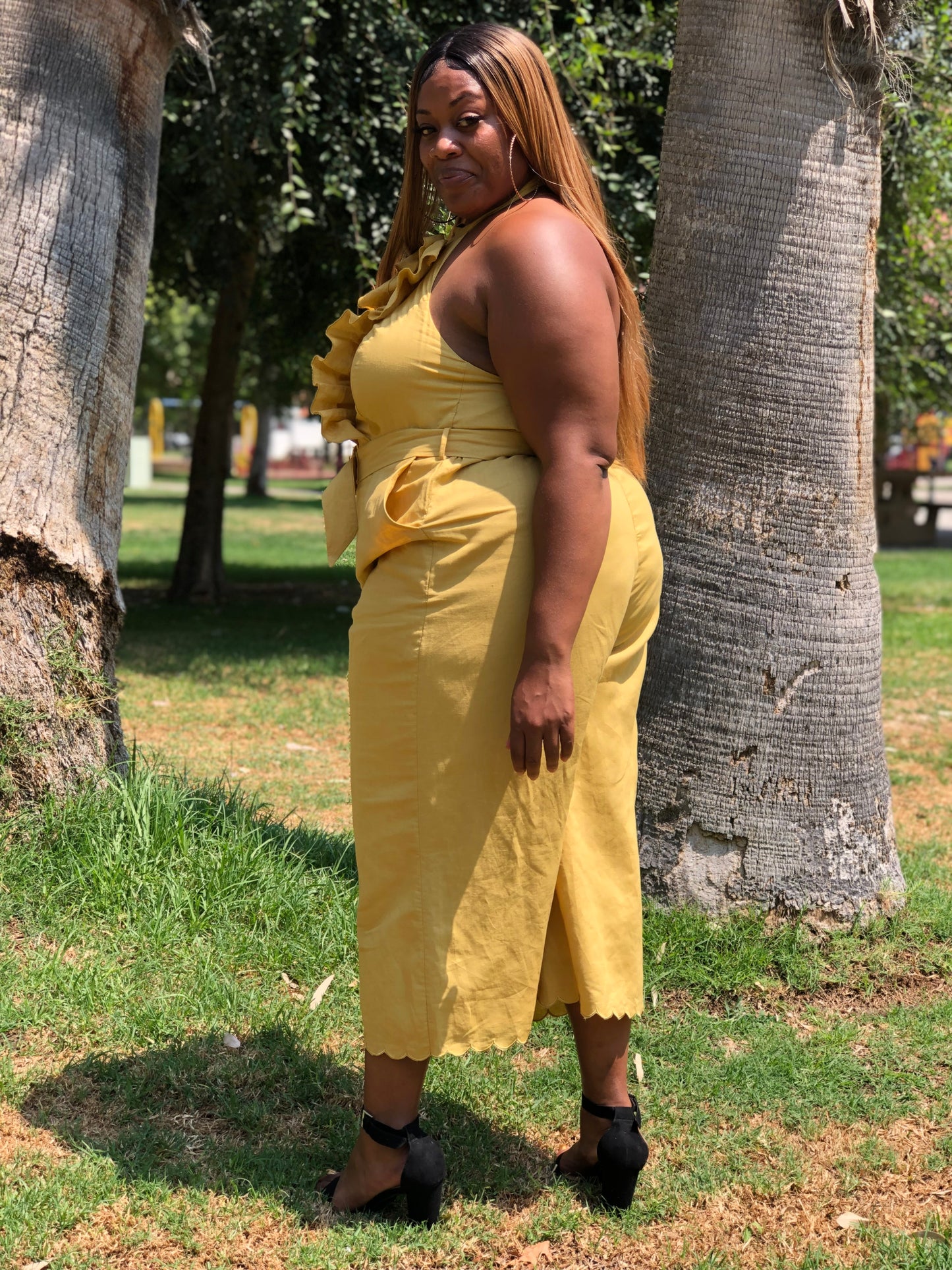 Honey Mustard Halter Jumpsuit - Shirley Girl Boutique