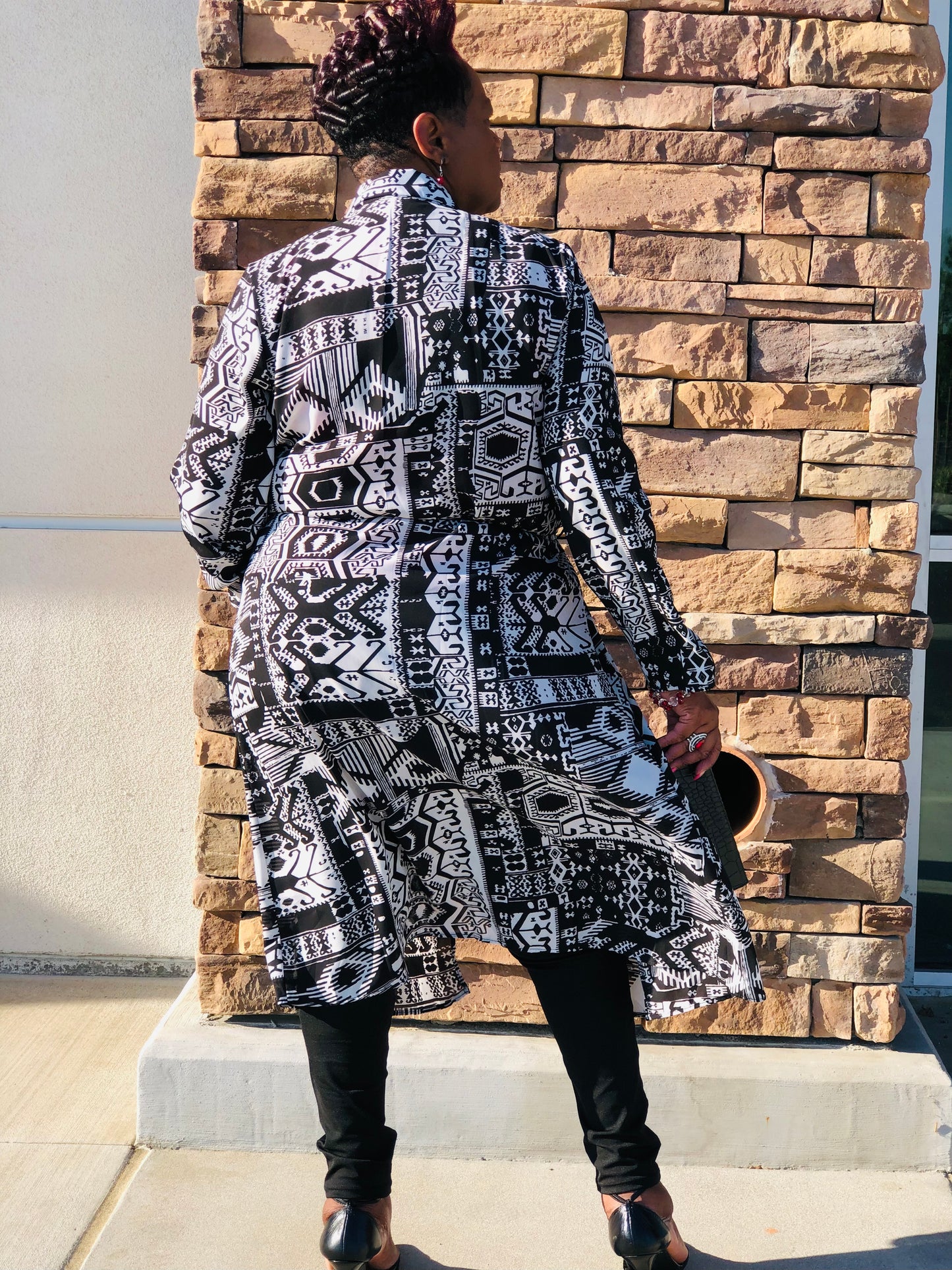 Symone Black & White Maxi Jacket - Shirley Girl Boutique