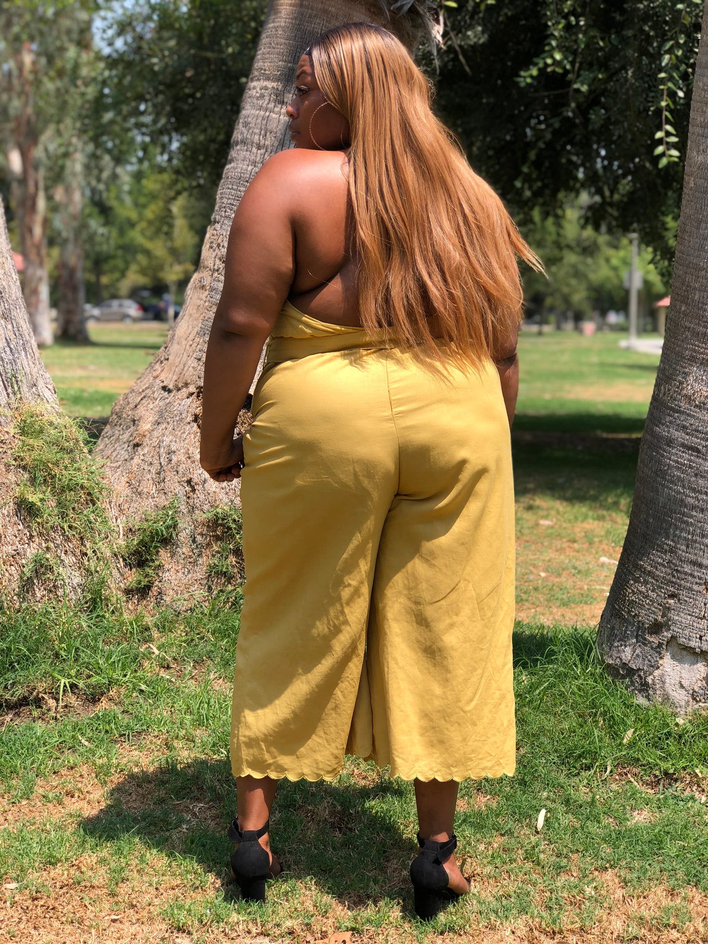 Honey Mustard Halter Jumpsuit - Shirley Girl Boutique