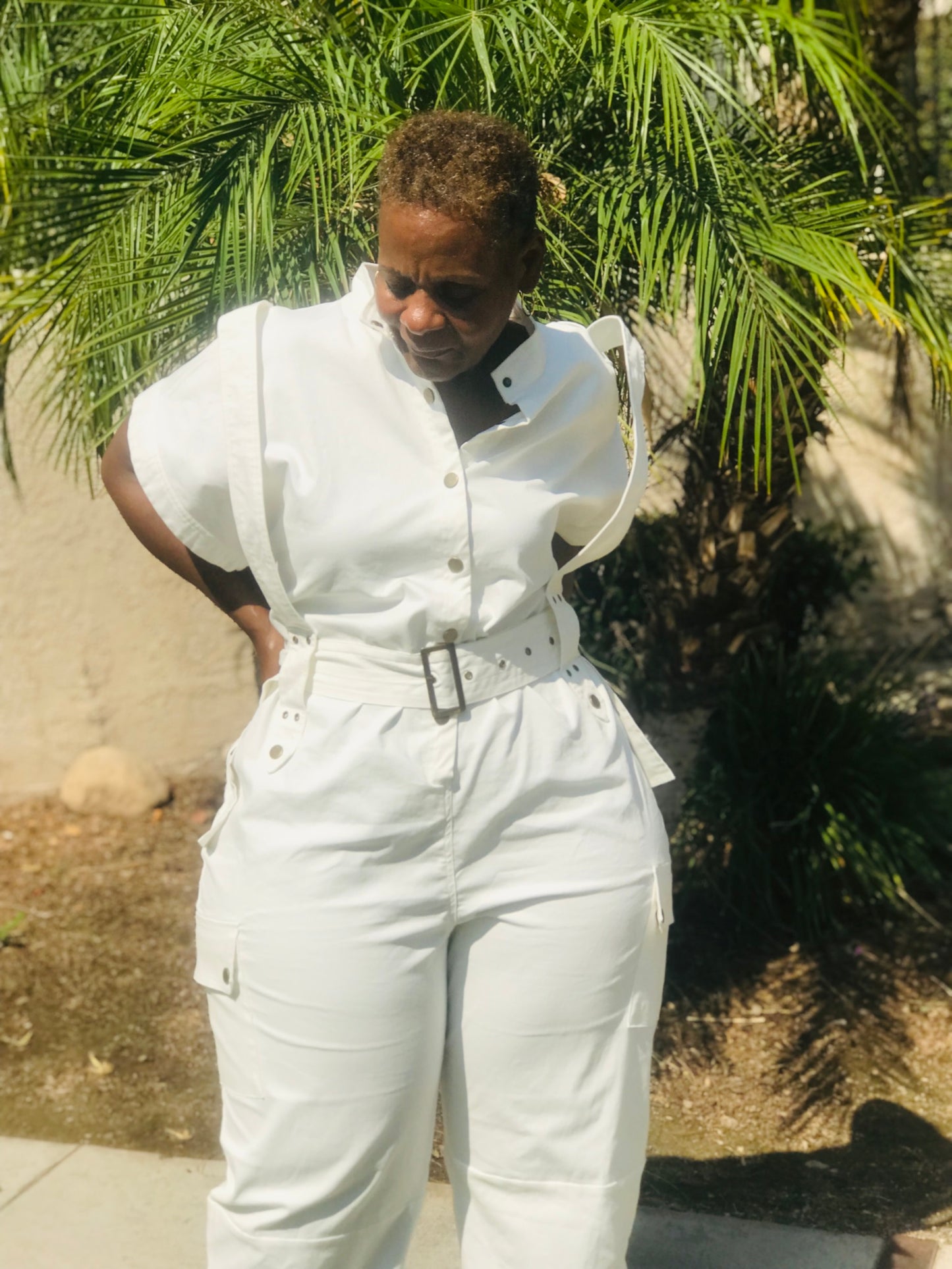 Marley White Denim Cargo Jumpsuit - Shirley Girl Boutique