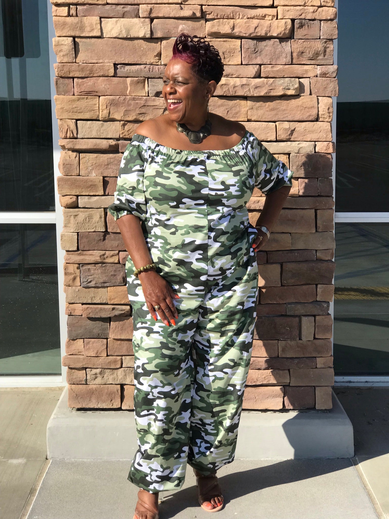 Erikah Plus Size Green Camo Jumpsuit Shirley Girl Boutique