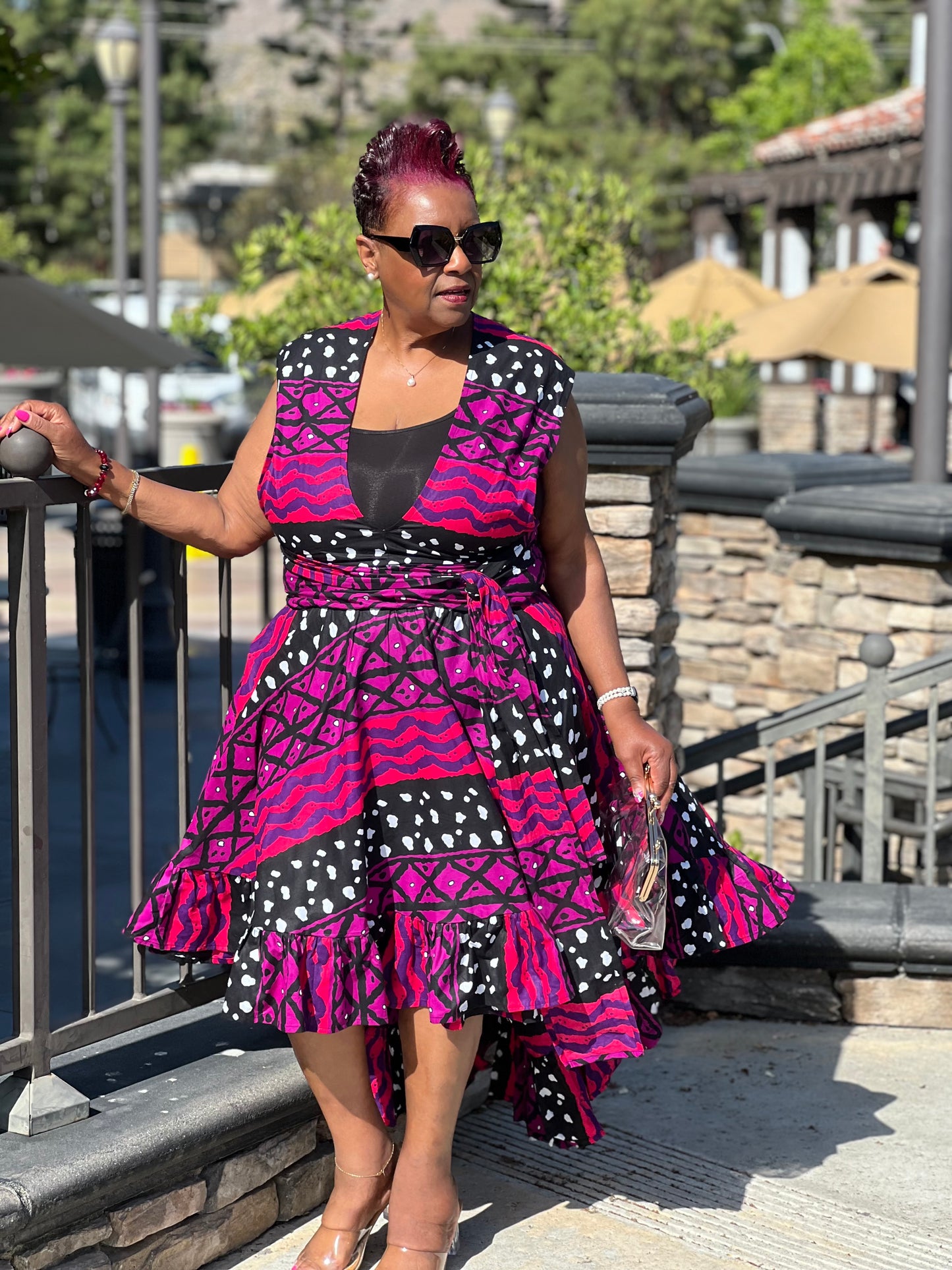 Sassy African Print Infinity Hi-Low Dress - Shirley Girl Boutique
