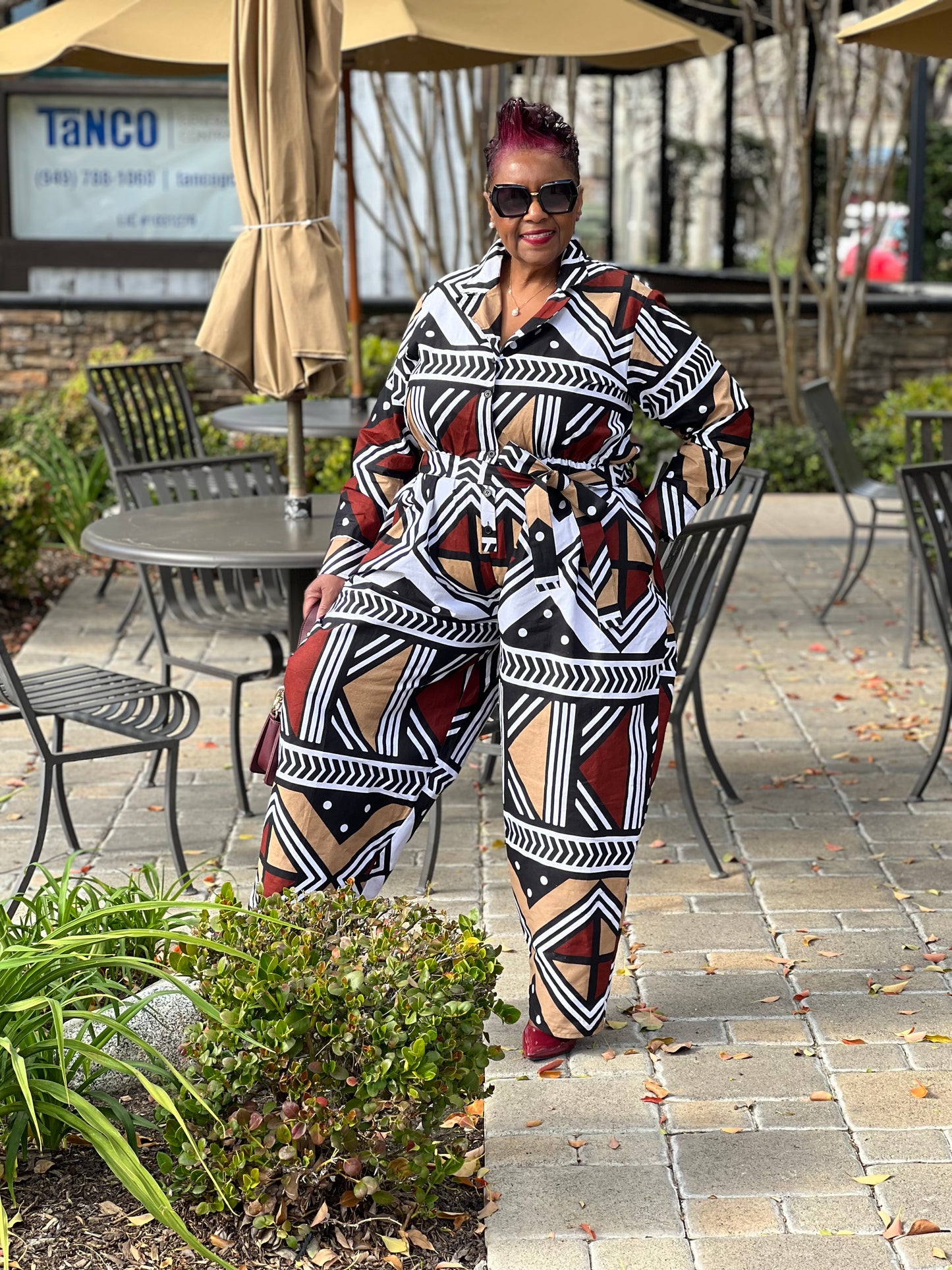 African Mud Cloth Jumpsuit-Shirley Girl Boutique