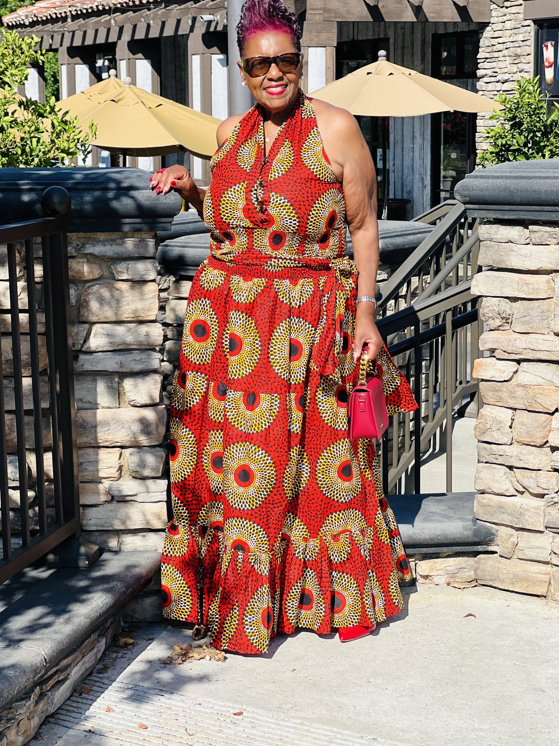 Crystal African Print Halter Dress - Shirley Girl Boutique