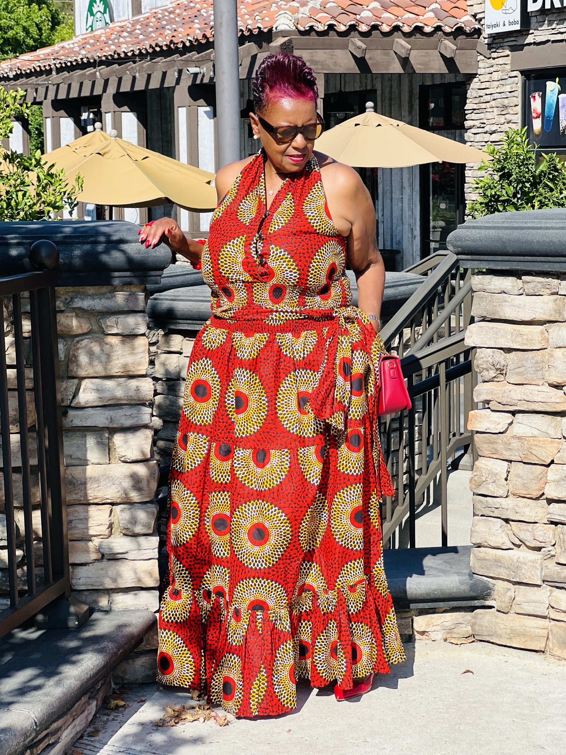 Crystal African Print Halter Dress - Shirley Girl Boutique
