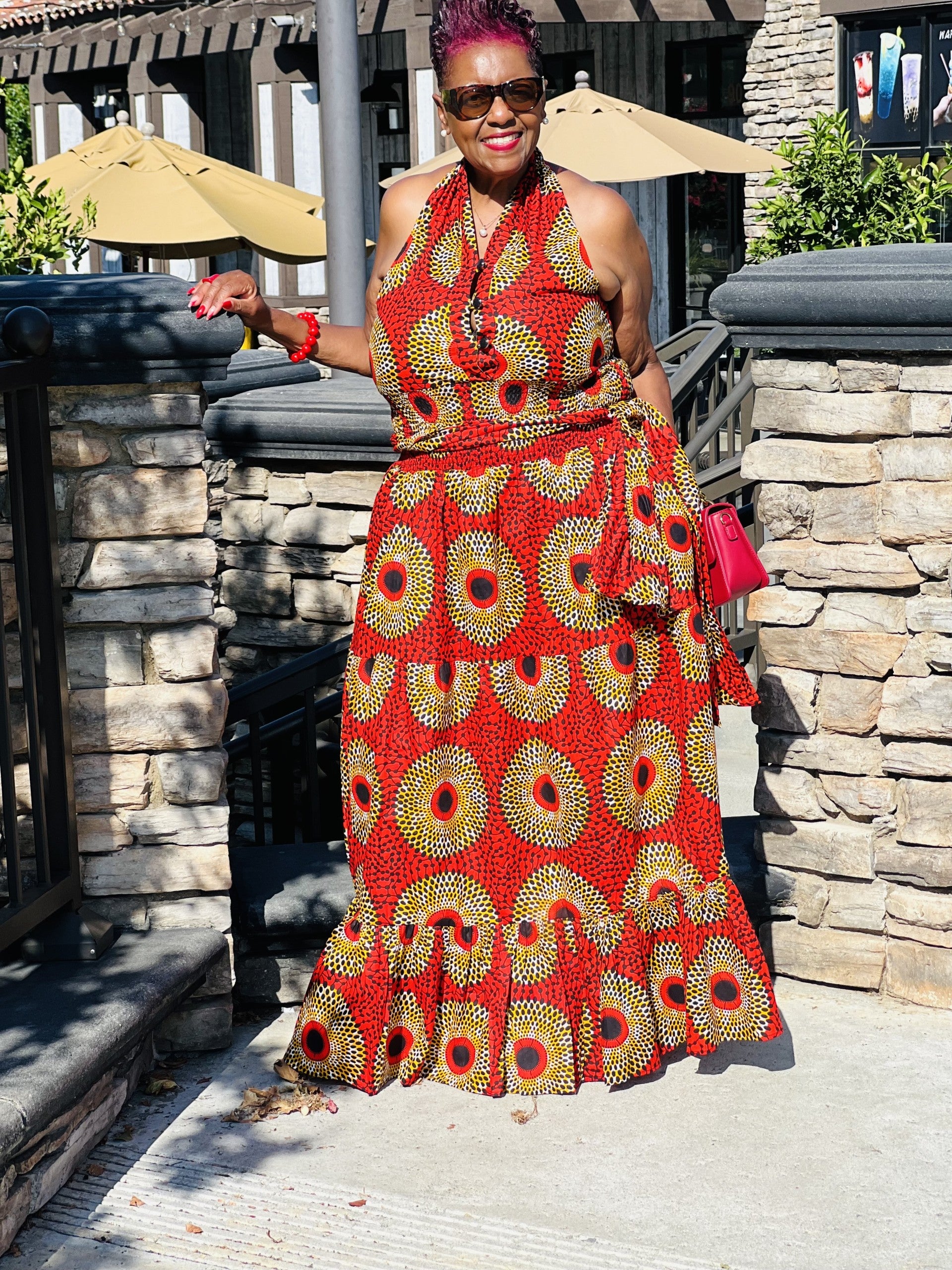 Crystal African Print Halter Dress - Shirley Girl Boutique
