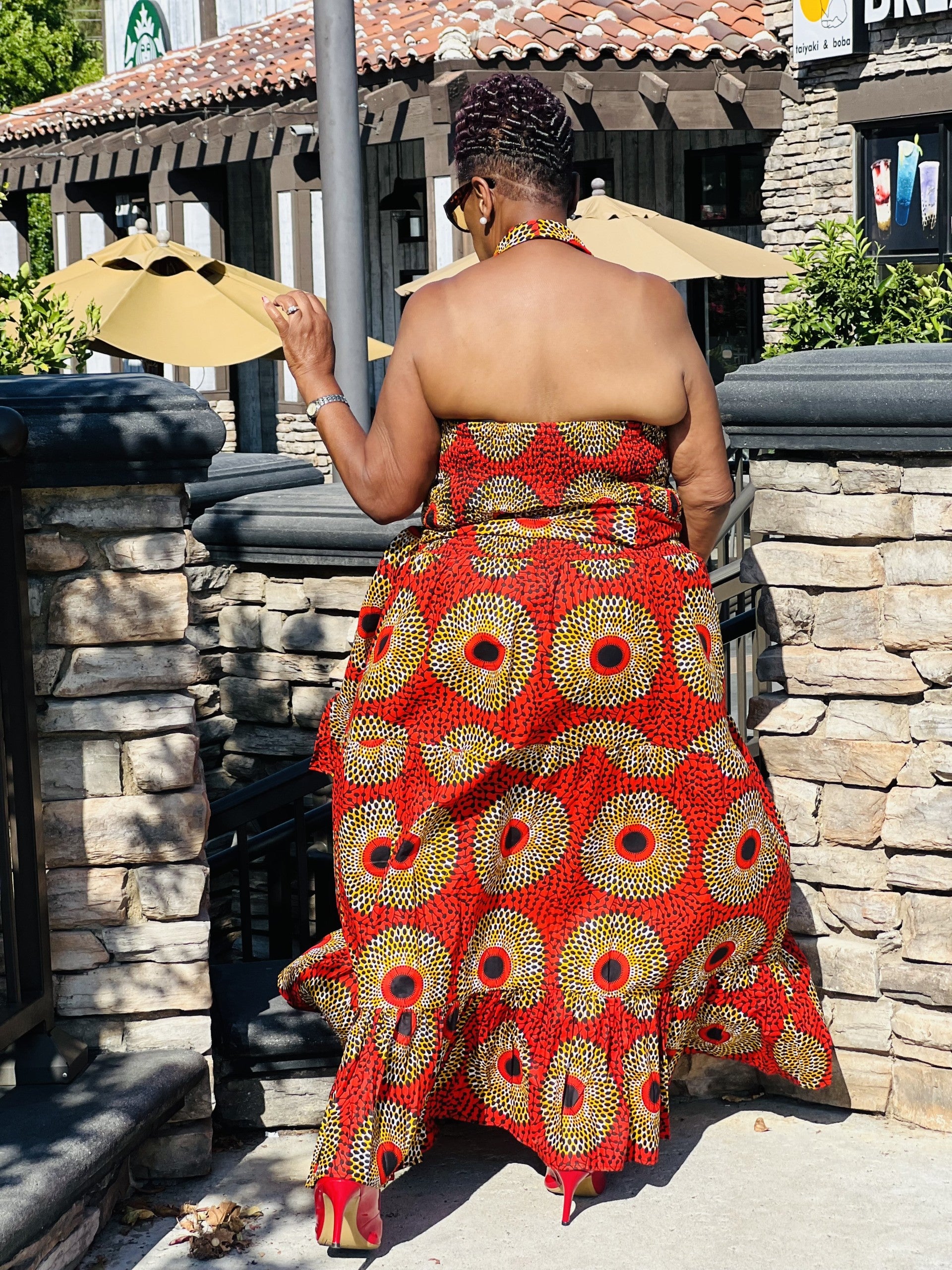 Crystal African Print Halter Dress - Shirley Girl Boutique