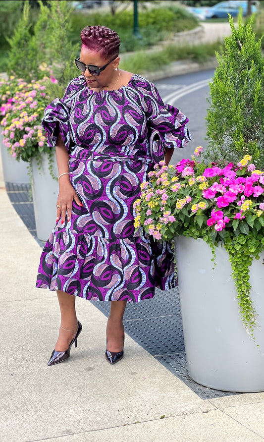 Dior African Print Knee Length Dress & Clutch Handbag