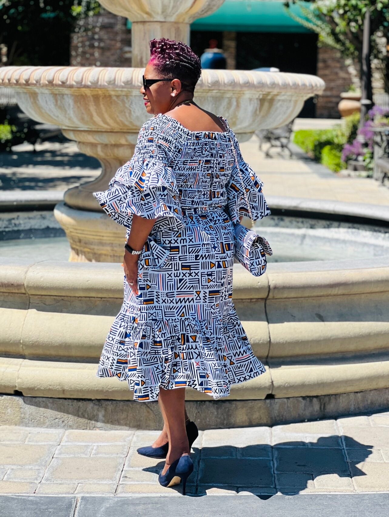 Gia African Print Knee Length Dress and Clutch Handbag