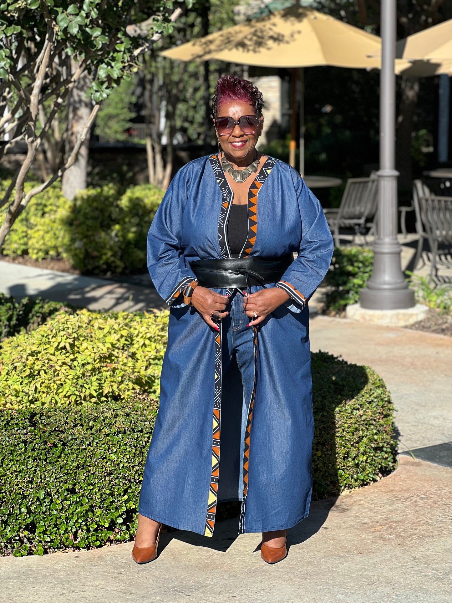 Carli African Print and Denim Kimono - Shirley Girl Boutique