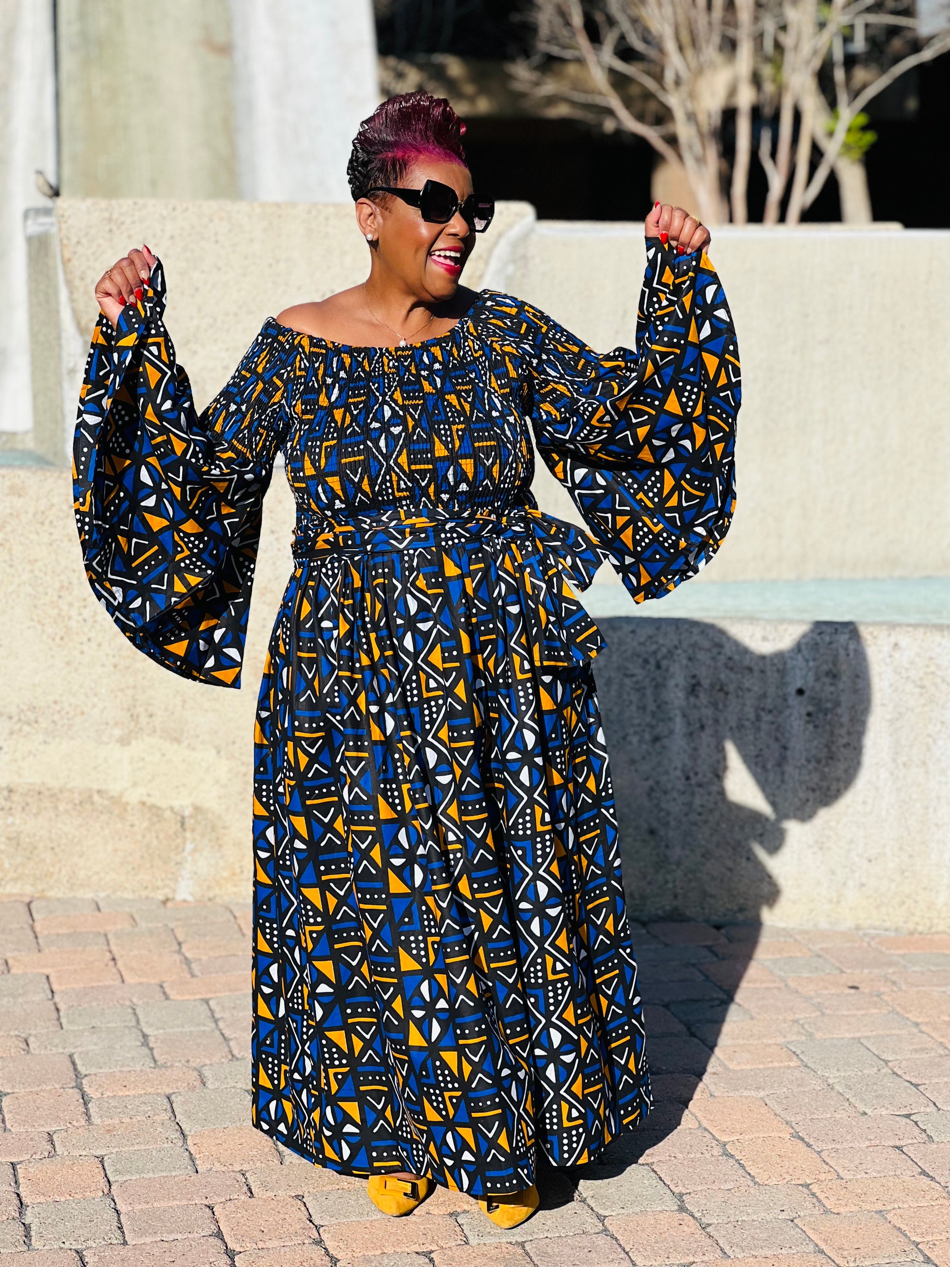 Lola  African Print Bell Sleeve Maxi - Shirley Girl Boutique