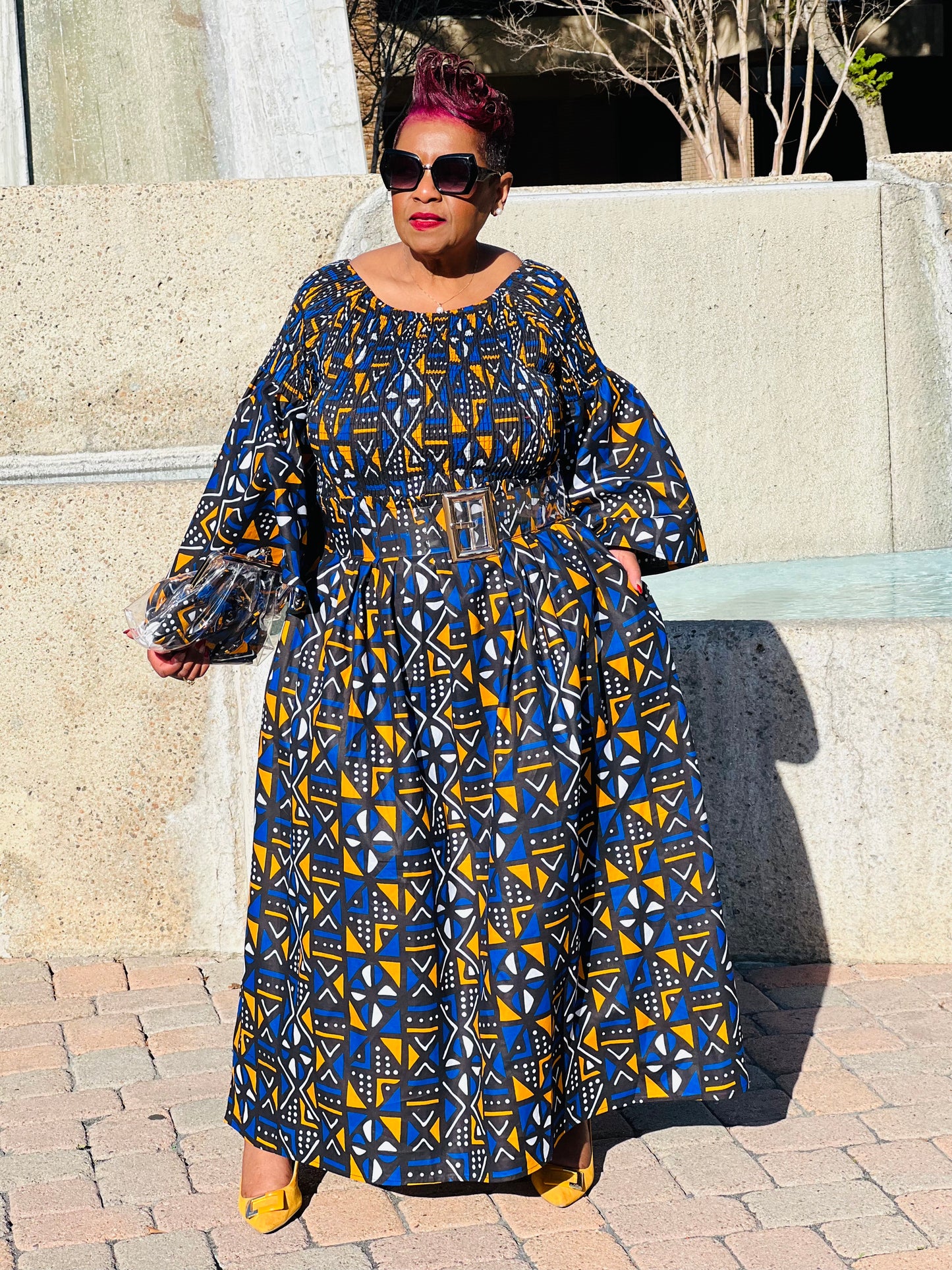 Lola  African Print Bell Sleeve Maxi - Shirley Girl Boutique