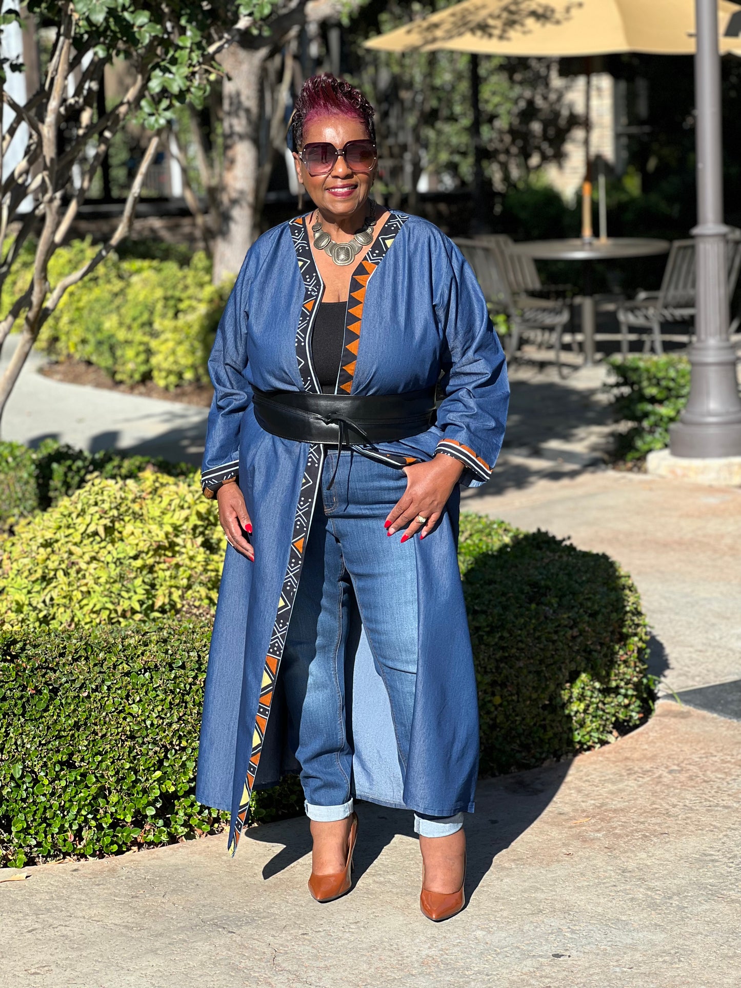 Carli African Print and Denim Kimono - Shirley Girl Boutique