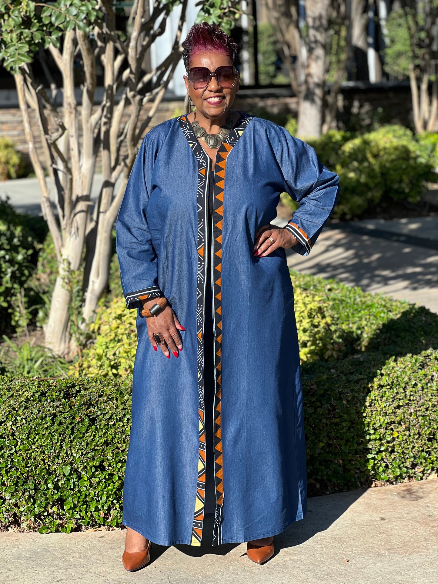 Carli African Print and Denim Kimono - Shirley Girl Boutique