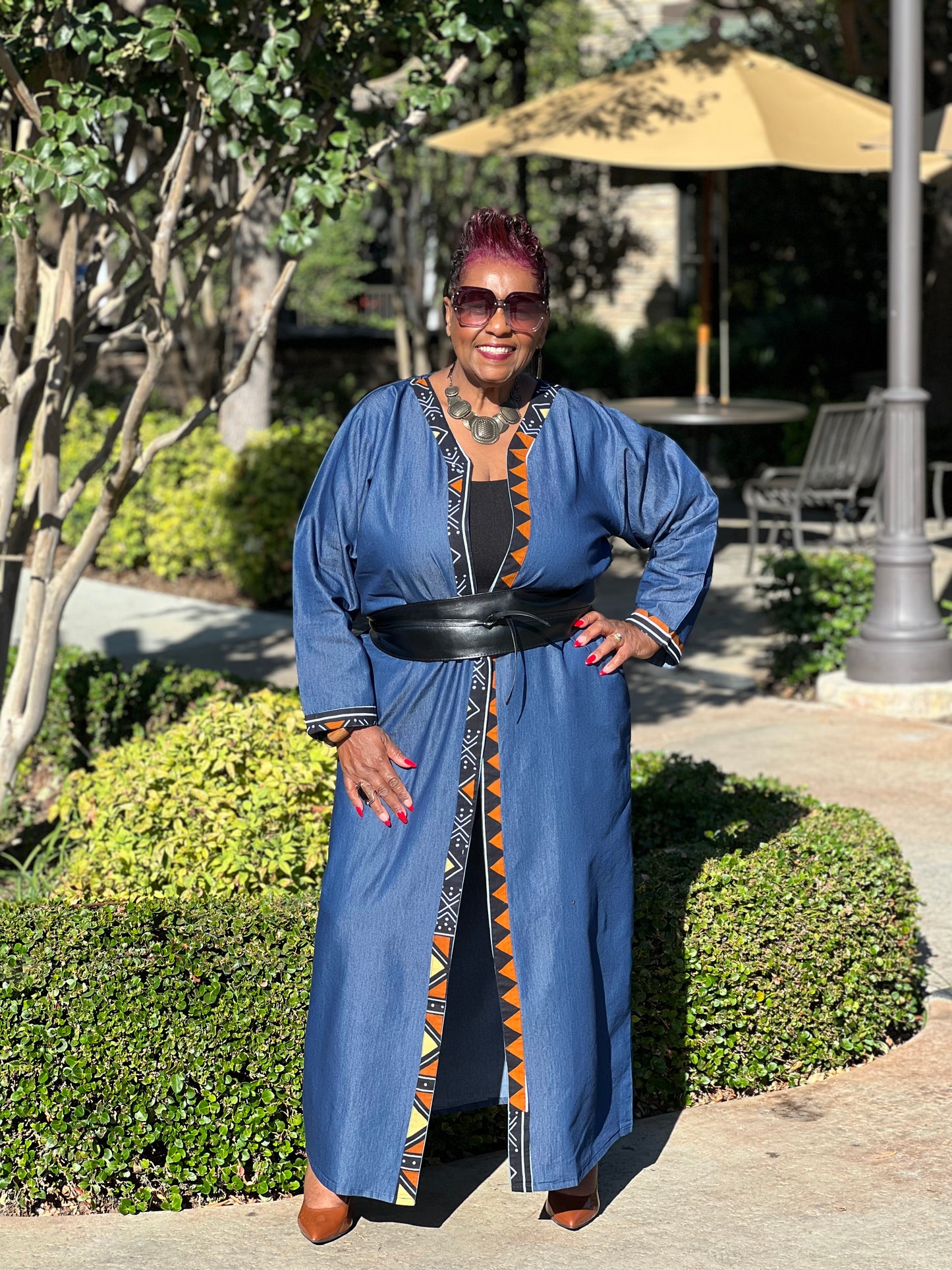Carli African Print and Denim Kimono - Shirley Girl Boutique