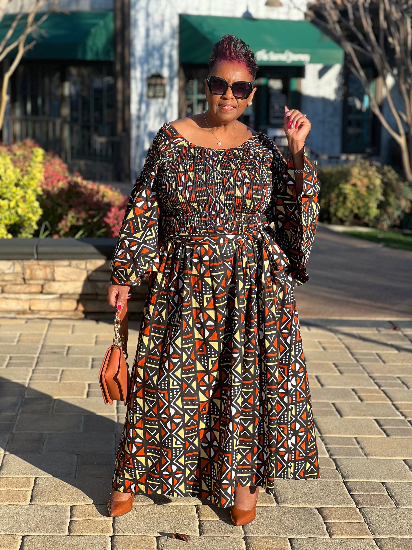 Lola African Print  Bell Sleeve Maxi Dress - Shirley Girl Boutique