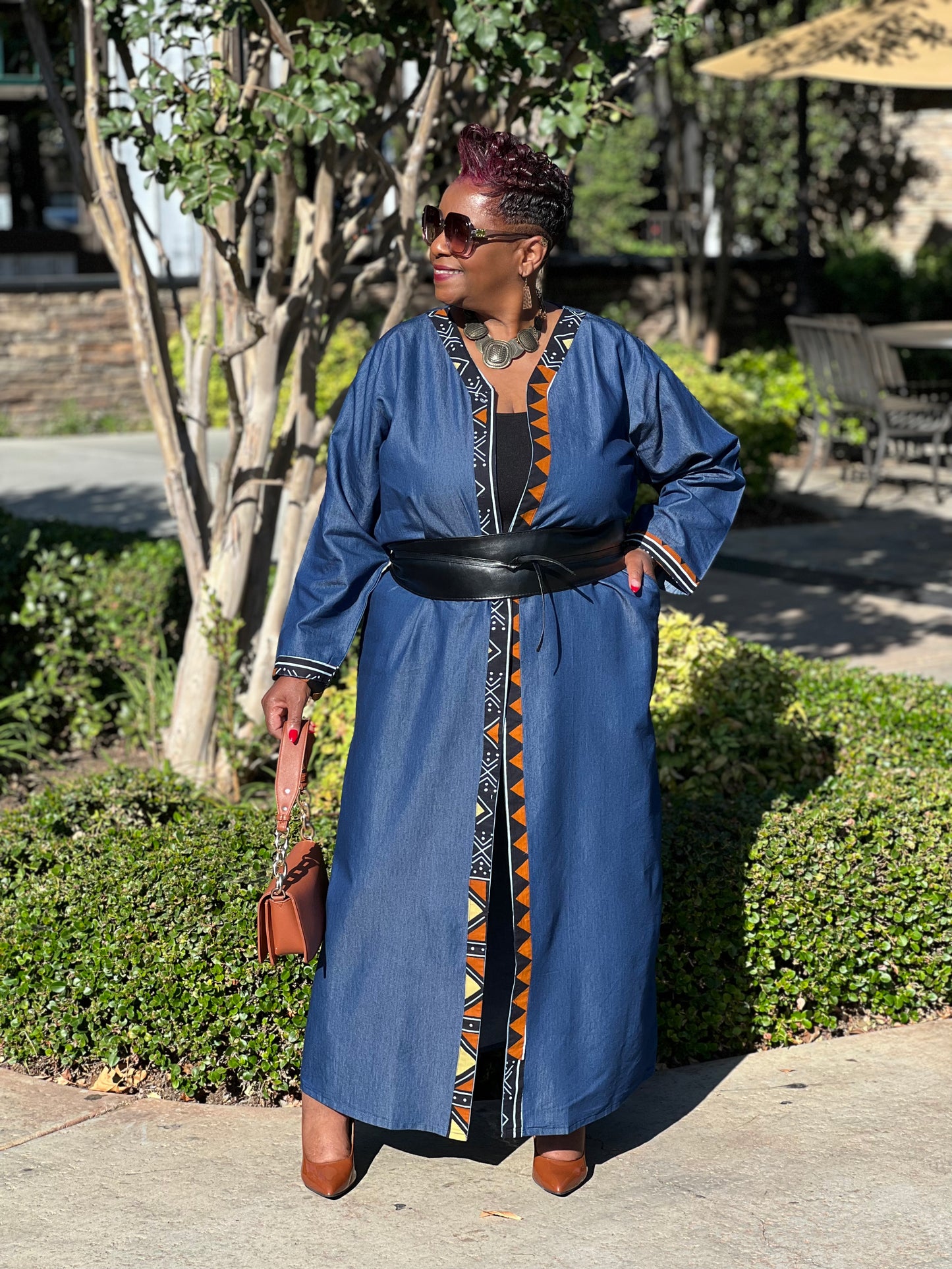 Carli African Print and Denim Kimono - Shirley Girl Boutique