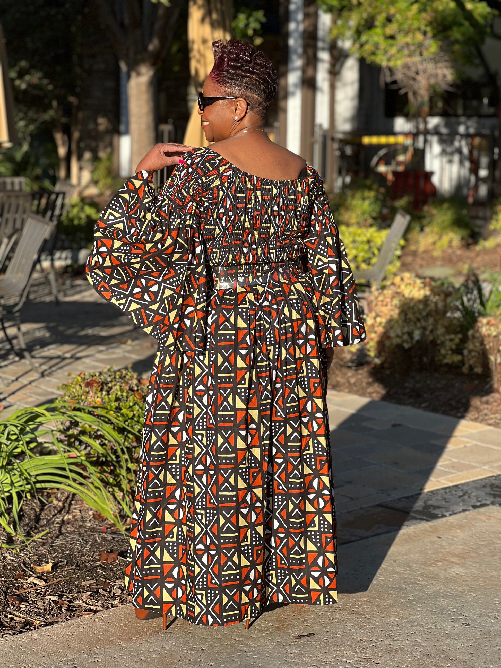 Lola African Print  Bell Sleeve Maxi Dress - Shirley Girl Boutique