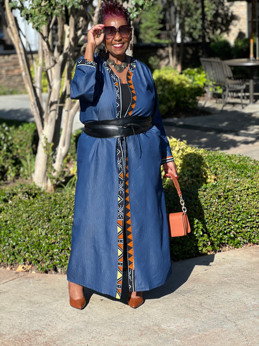 Carli African Print & Denim Kimono-ShirleyGirlBoutique