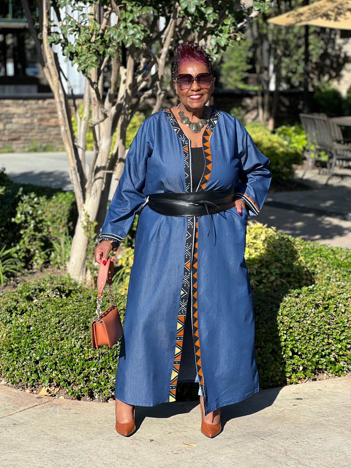 Carli African Print and Denim Kimono - Shirley Girl Boutique