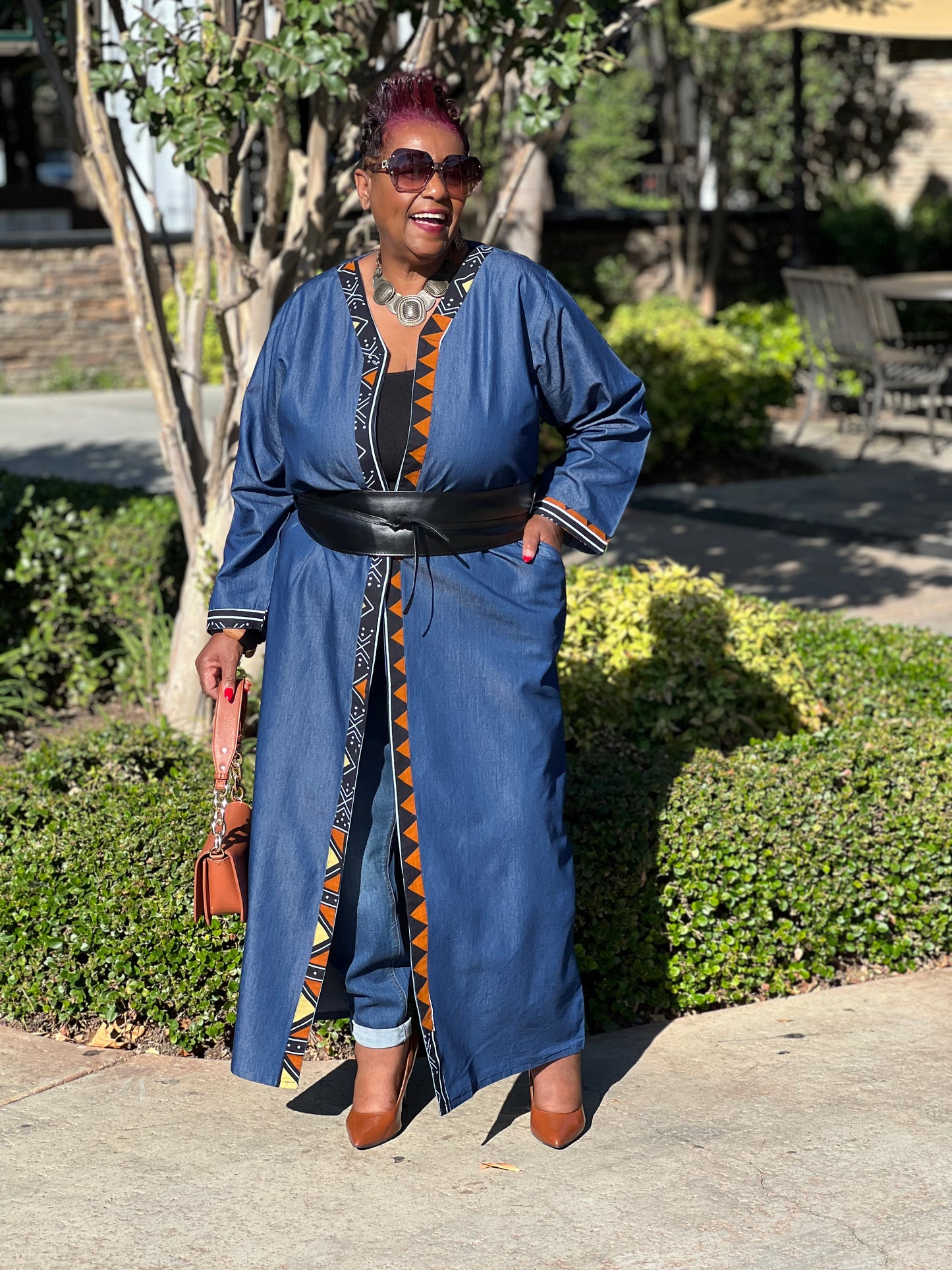 Carli African Print and Denim Kimono - Shirley Girl Boutique