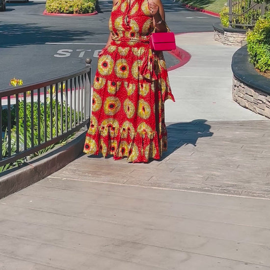 Crystal African Print Halter Dress-Shirley Girl Boutique