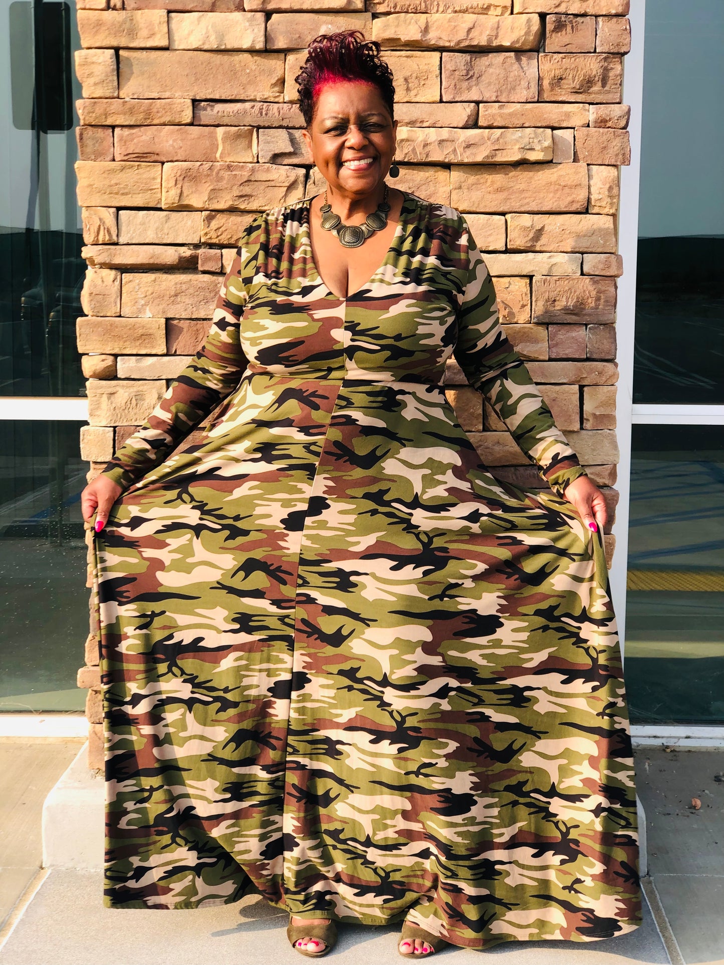 Melanie Plus Size Camo Maxi  Dress- Shirley Girl Boutique