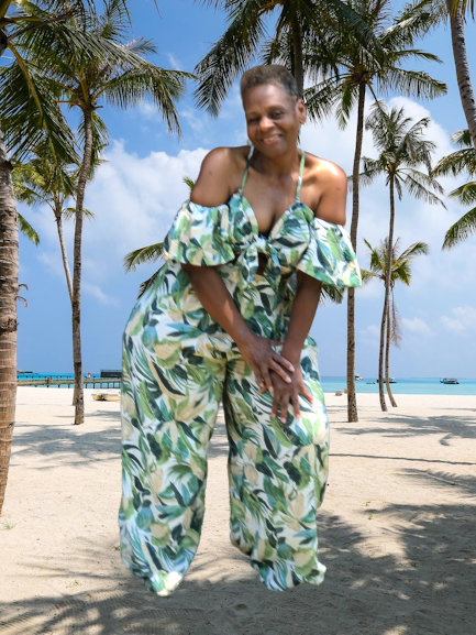 Tropical 2-PC Off The Shoulder Jumpsuit - Shirley Girl Boutique