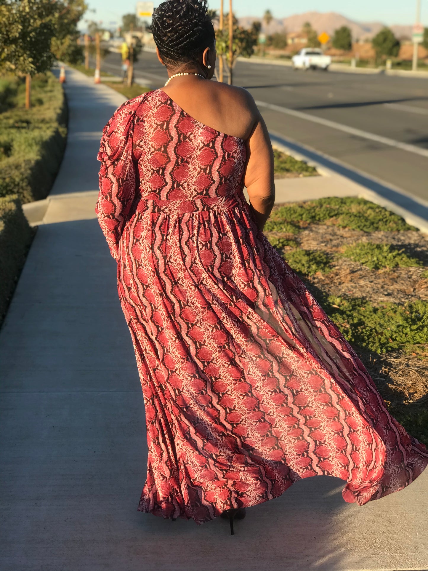 Ruby Red One Shoulder Open Maxi - Shirley Girl Boutique