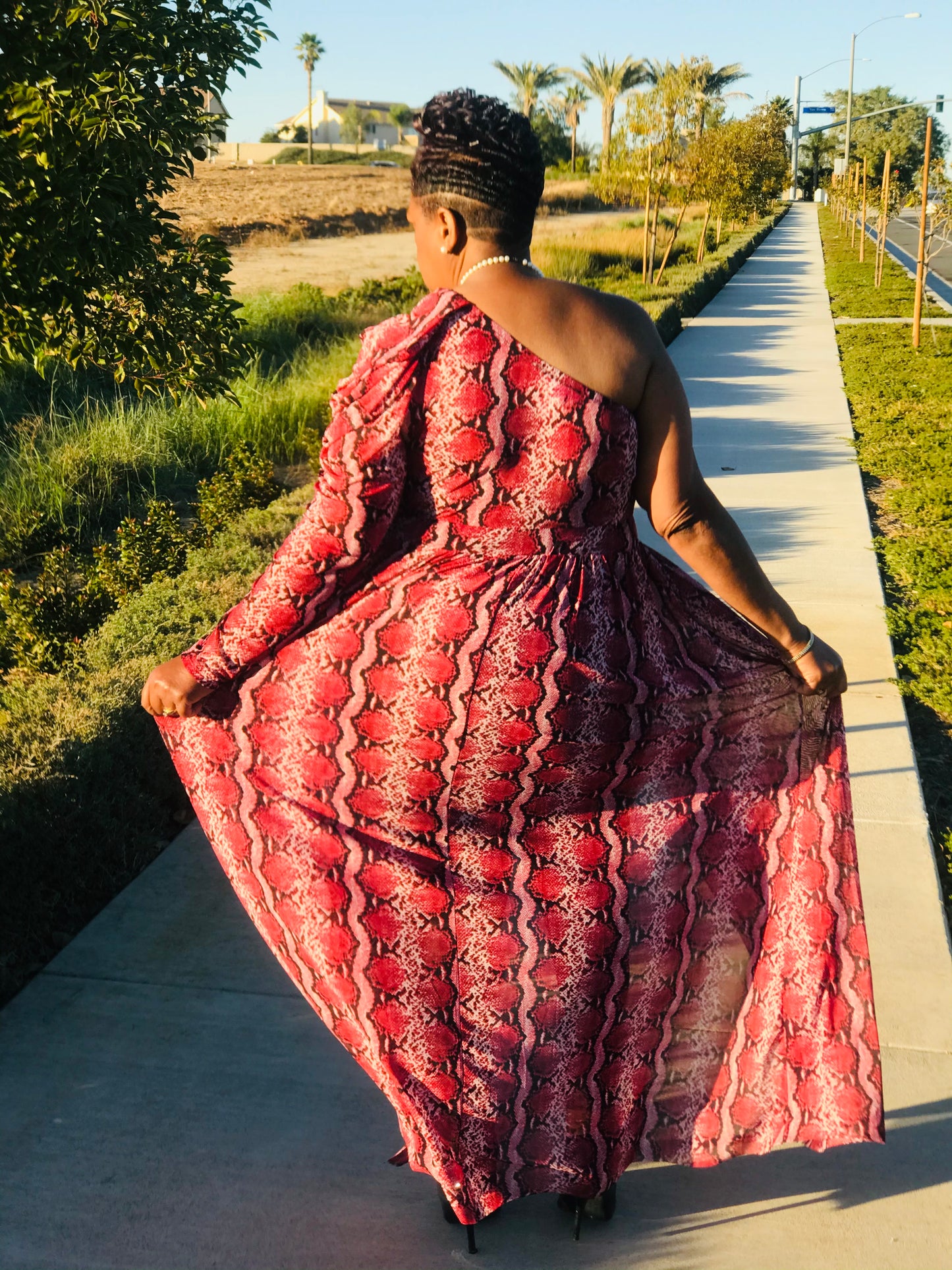 Ruby Red One Shoulder Open Maxi - Shirley Girl Boutique