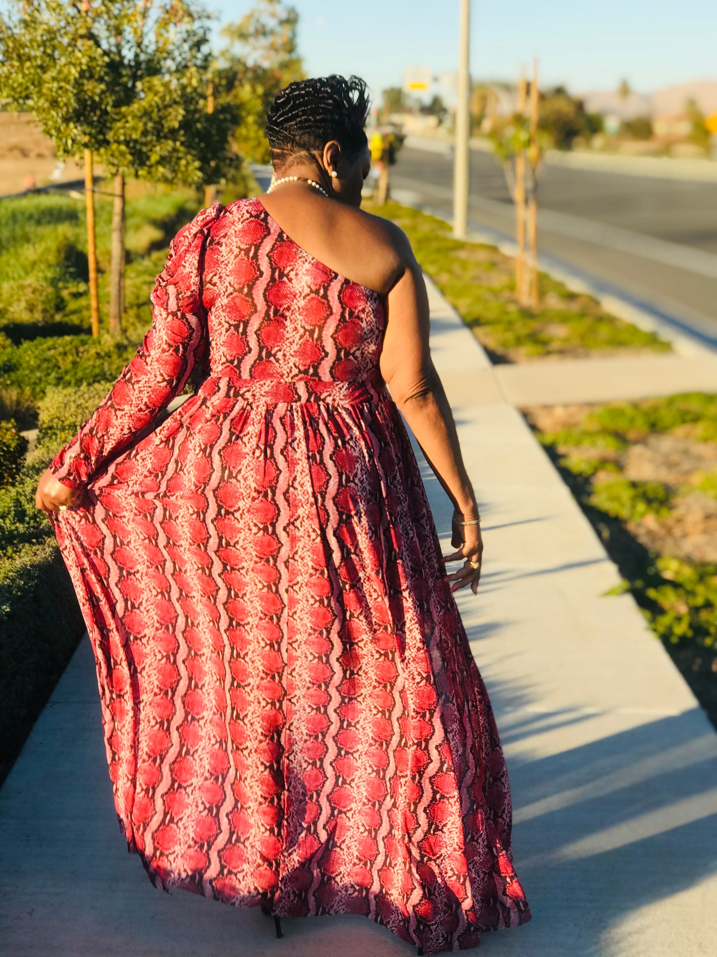 Ruby Red One Shoulder Open Maxi - Shirley Girl Boutique